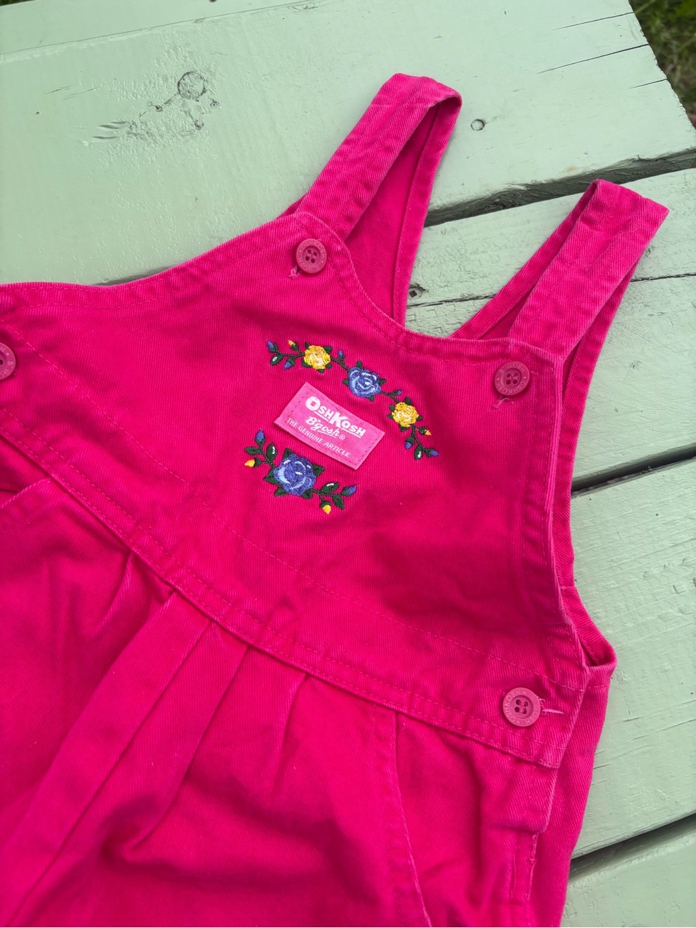 Vintage 90s OshKosh B’Gosh Girls Overalls Size 3T Floral Balloon Pocket Pink
